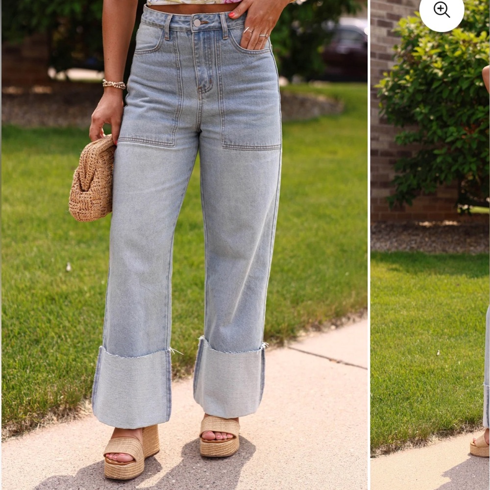 Folded wide leg denim